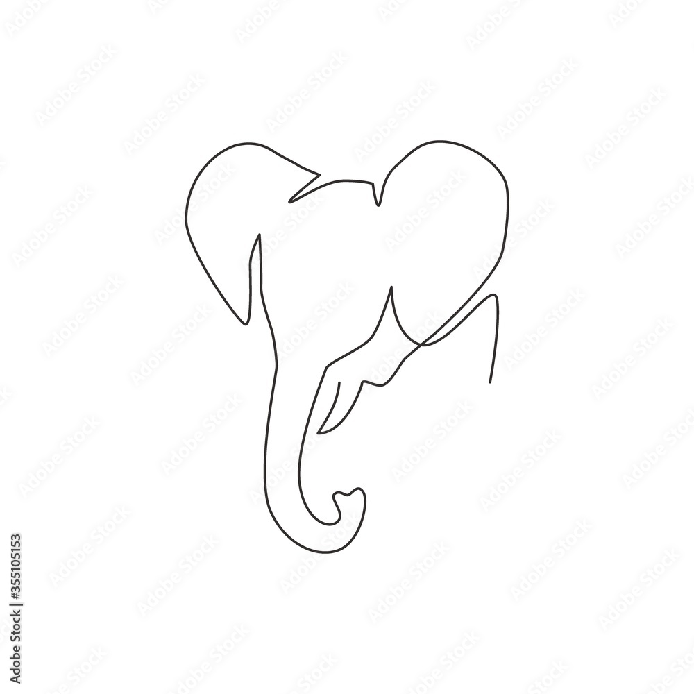 Single continuous line drawing of big cute elephant business logo identity. African safari animal icon concept. Trendy one line vector draw design graphic illustration Single continuous line drawing of big cute elephant business logo identity. African safari animal icon concept. Trendy one line vector draw design graphic illustration