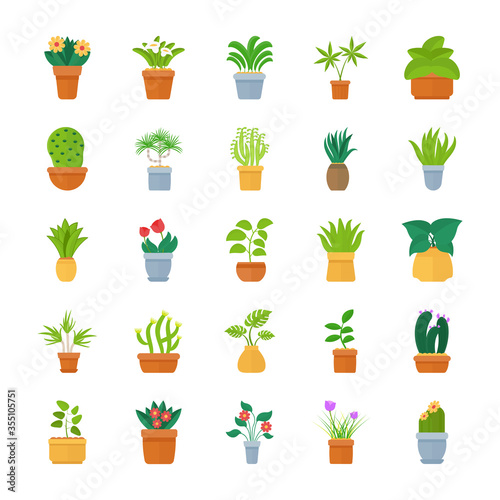 Houseplants Flat Vector Icon Collection 