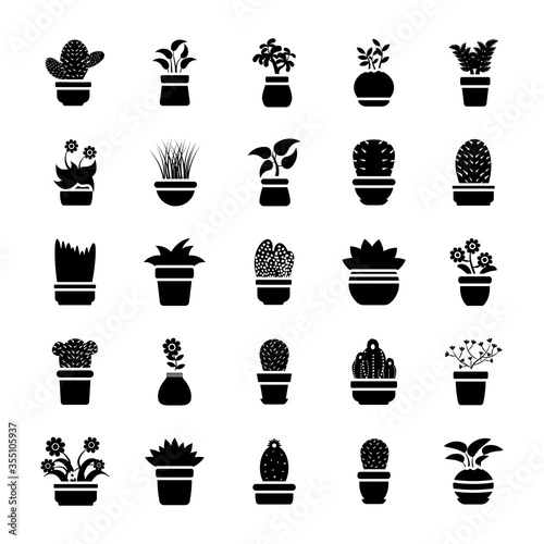 Houseplants Glyph Vector Icon Pack 