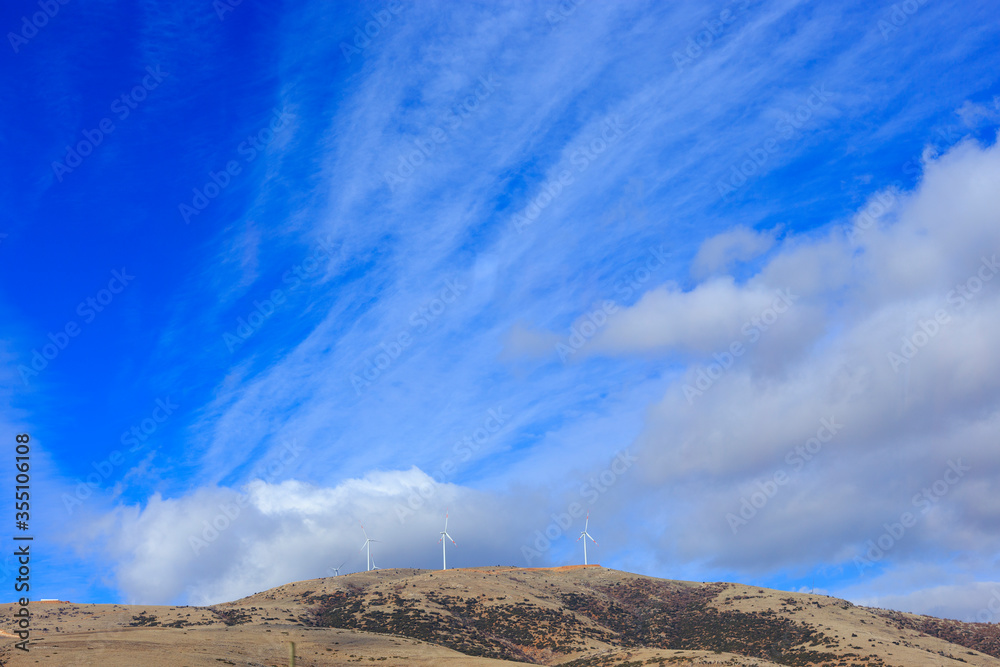 Mountain with Wind turbine power plant, Denizli, Turkey.