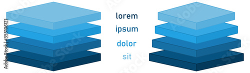 Simple 4 horizontal layers structure drawing, square shape and slightly pyramid like tower