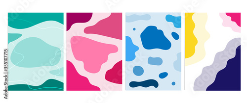 Set cover pack of hand drawing various abstract element dynamic shape backgrounds. Compositions of minimal graphic dynamical colored spot and geometric form. Contemporary art modern and trendy.