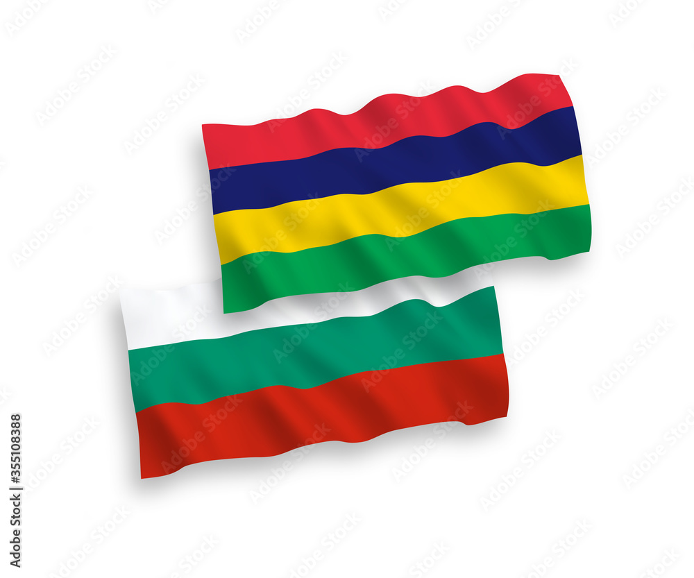 Fototapeta premium Flags of Mauritius and Bulgaria on a white background