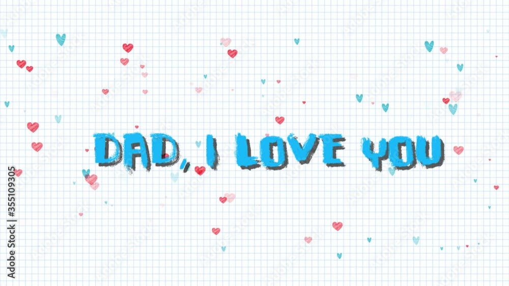 Hand writing on white drawing paper by crayon. I love you.I love you dad. Freehand brush Hand writing on white drawing paper by crayon. I love you.I love you dad. Freehand brush