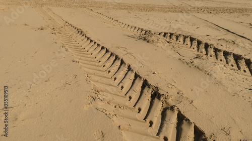 traces from wheels of the car