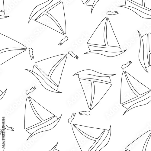 Seamless pattern with sailboats. Vector illustration on a white background.