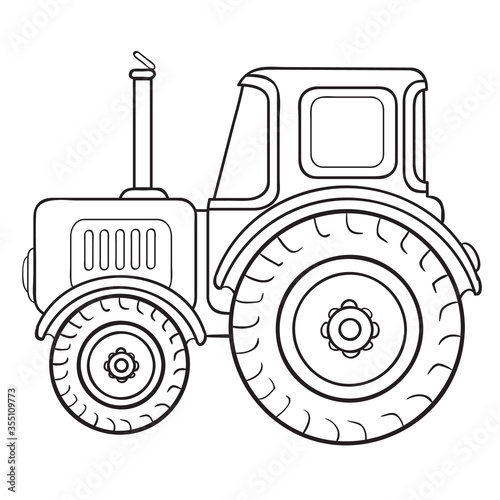 cartoon illustrationtractor sketch, coloring book, isolated object on white background, vector illustration,