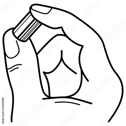 Hand holds uranium fuel pallet vector icon in outlines