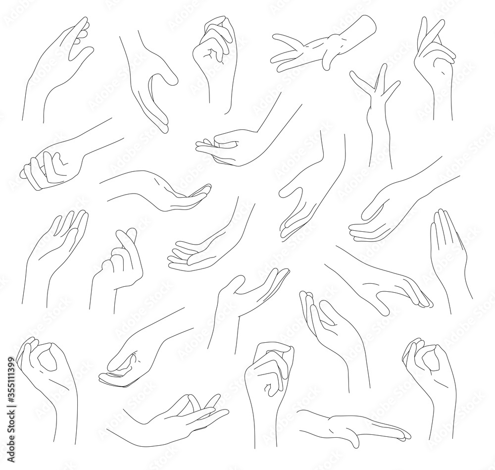 Collection of hands and fingers vector illustration. Line of hand gestures. Logo and graphic design arms on white background. Collection of hands and fingers vector illustration. Line of hand gestures. Logo and graphic design arms on white background.