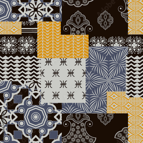Bandanna patchwork fabric. Flap fabric with geometric ornaments.