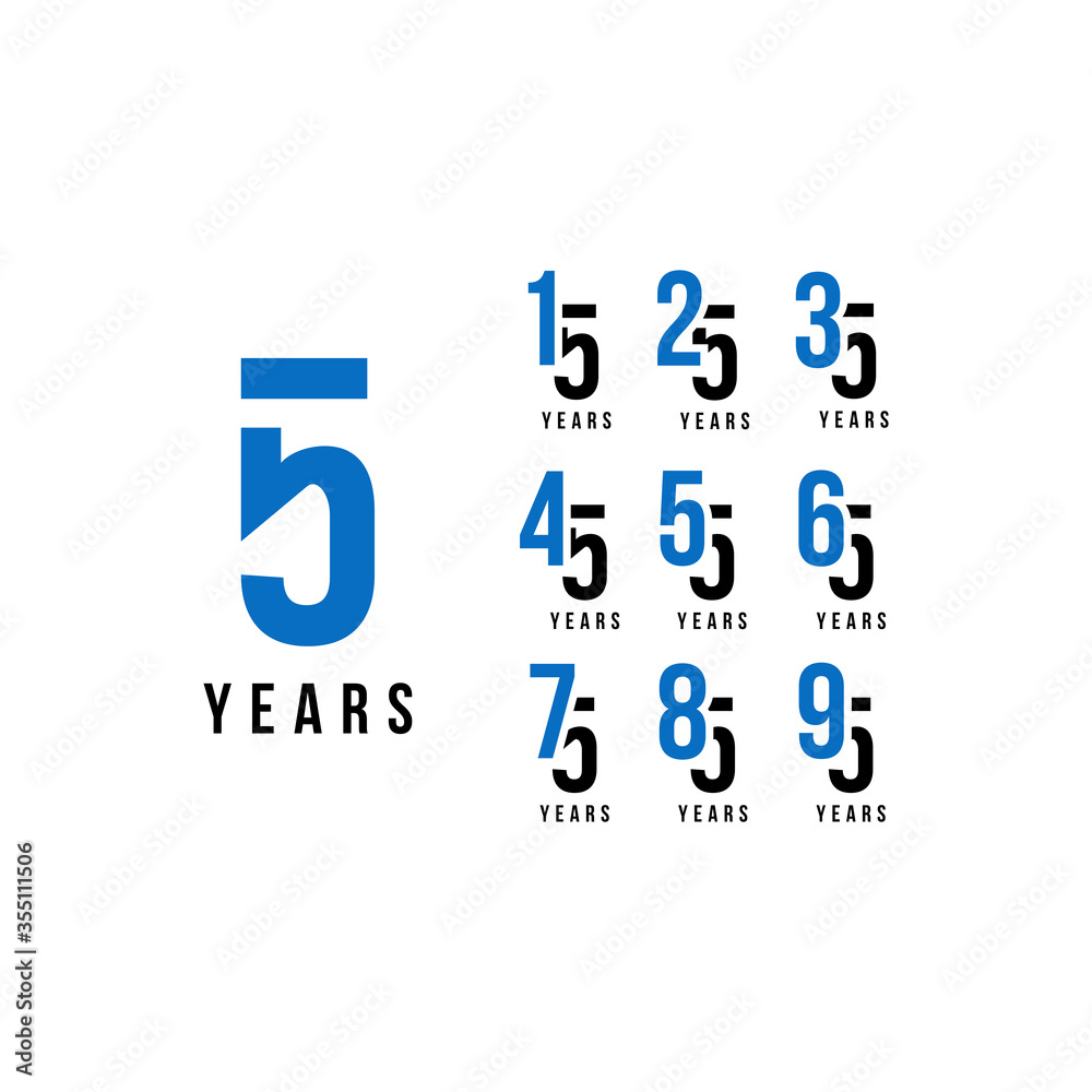 Set Of Anniversary Blue And Black Number Vector Design Set Of Anniversary Blue And Black Number Vector Design