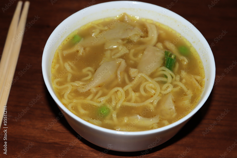 Thukpa, Tibetan noodle soup, vegetables and mushroom, famous variant among Tibetan people and Himalayan people of Nepal, consumed in the Sikkim and north east India Thukpa, Tibetan noodle soup, vegetables and mushroom, famous variant among Tibetan people and Himalayan people of Nepal, consumed in the Sikkim and north east India