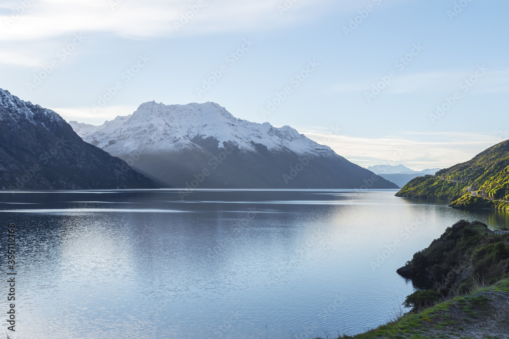 Beautiful Landscape of Mountain Ranges and Lake Wakatipu Queenstown, New Zealand; South Island