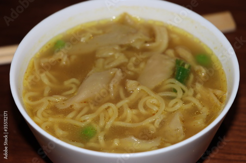 Thukpa, Tibetan noodle soup, vegetables and mushroom, famous variant among Tibetan people and Himalayan people of Nepal, consumed in the Sikkim and north east India