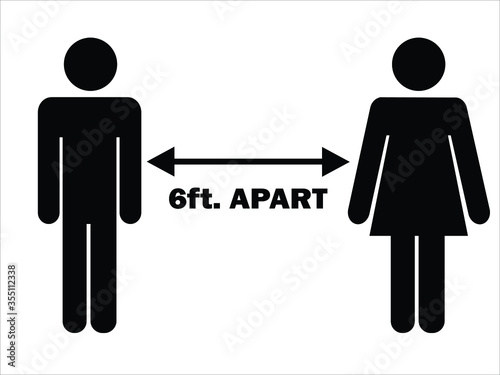 6 ft. Apart Man Woman Stick Figure. Pictogram Illustration Depicting Social Distancing during Pandemic Covid19. Vector File