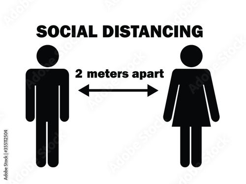 Social Distancing 2 meters apart Man Woman Stick Figure. Pictogram Illustration Depicting Social Distancing during Pandemic Covid19. Vector File photo