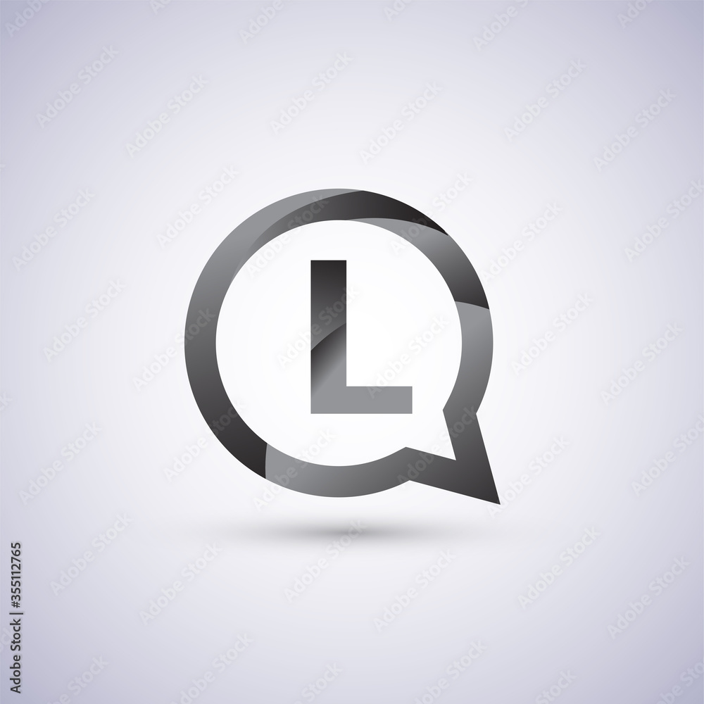 logo L letter, grey color on circle chat icon. Vector design for your logo application for company identity. logo L letter, grey color on circle chat icon. Vector design for your logo application for company identity.