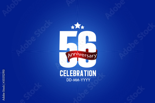 Patriotic 56 year anniversary celebration white color number USA Style Red ribbon on Blue Background - vector