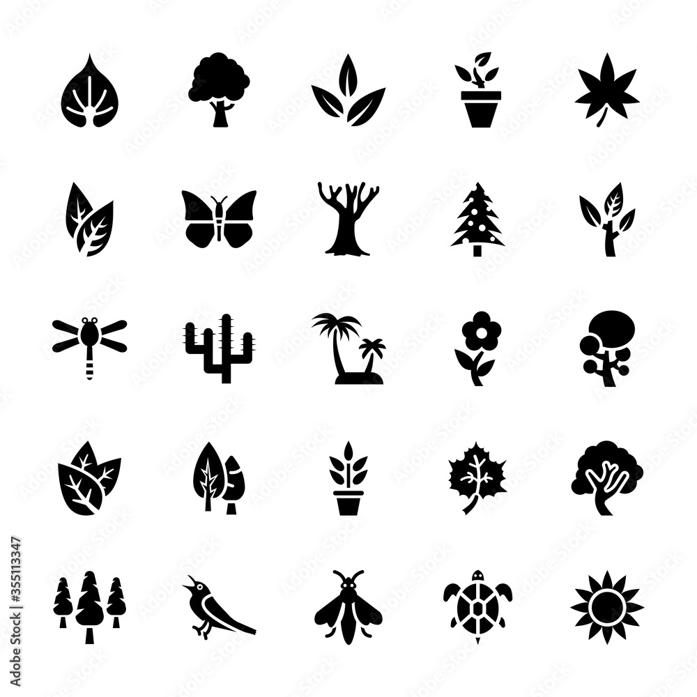 Fototapeta premium Nature Glyph Icons Pack 