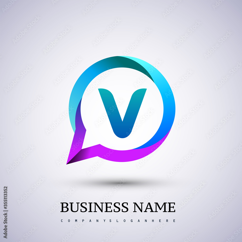 logo V letter colorful on circle chat icon. Vector design for your logo application for company identity. logo V letter colorful on circle chat icon. Vector design for your logo application for company identity.