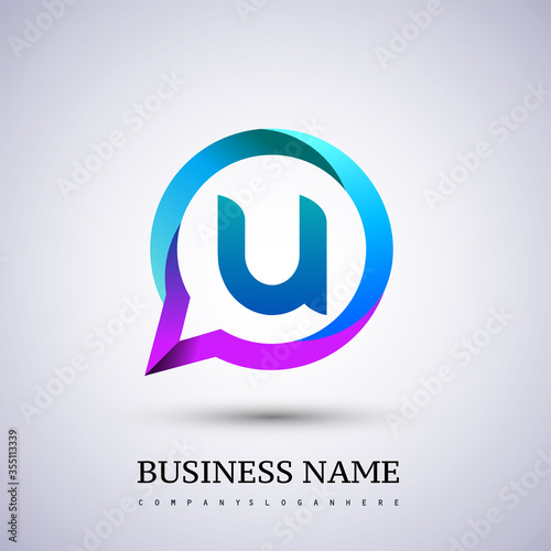 logo U letter colorful on circle chat icon. Vector design for your logo application for company identity.