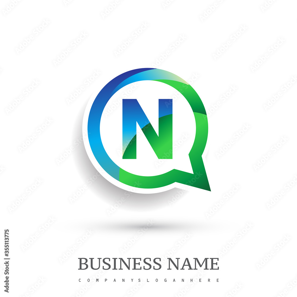logo N letter, green and blue color on circle chat icon. Vector design for your logo application for company identity. logo N letter, green and blue color on circle chat icon. Vector design for your logo application for company identity.