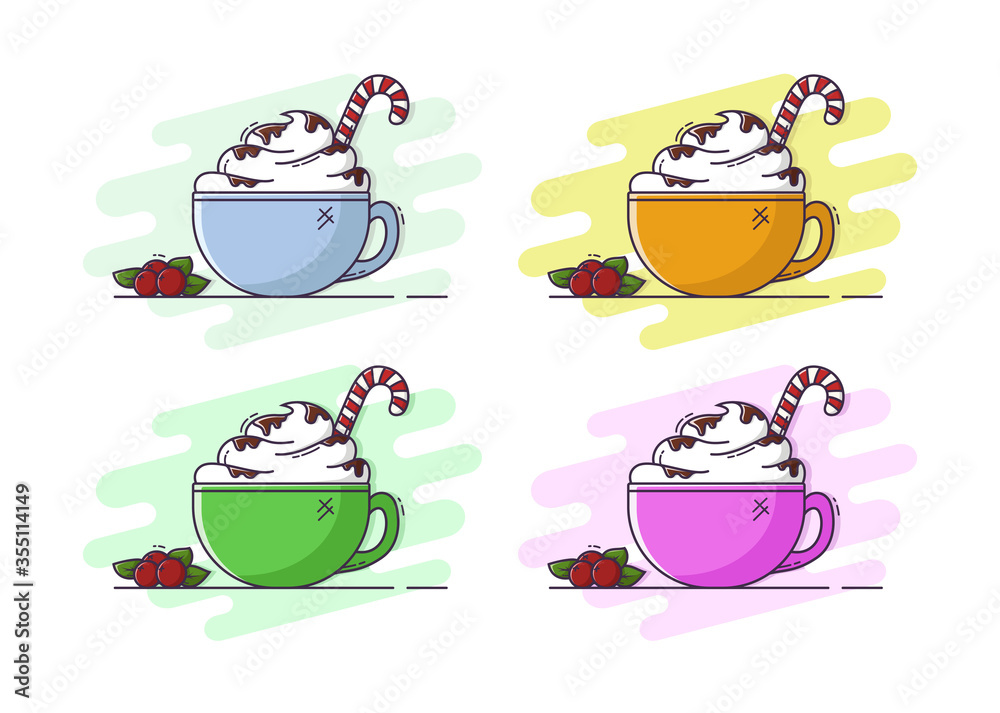 Coffee with cream and chocolate in flat style. Christmas illustration, card, banner, website Coffee with cream and chocolate in flat style. Christmas illustration, card, banner, website