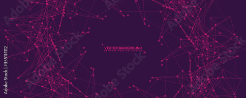 Purple Abstract Network Mesh with Your Text. Geometric connected line and dots. Wide Technology Purple Vector Background