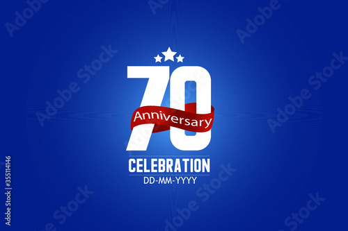 Patriotic 70 year anniversary celebration white color number USA Style Red ribbon on Blue Background - vector
