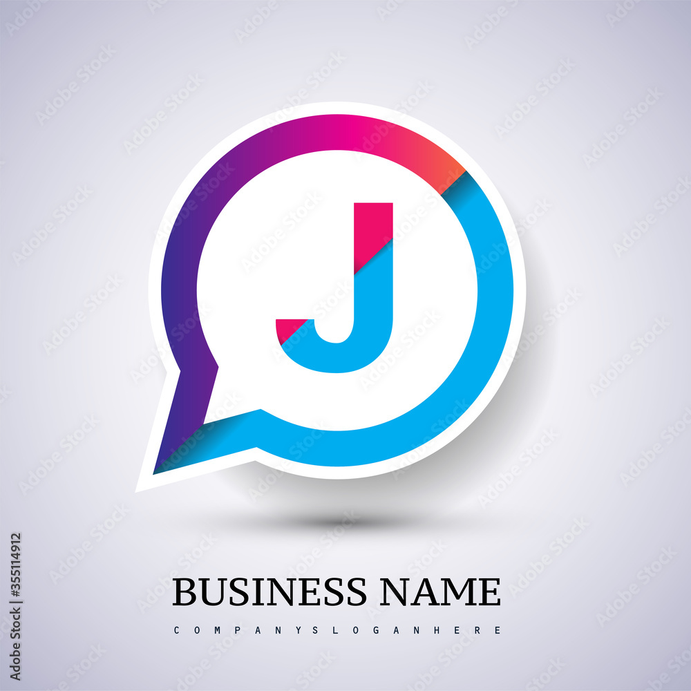 logo J letter colorful on circle chat icon. Vector design for your logo application for company identity.