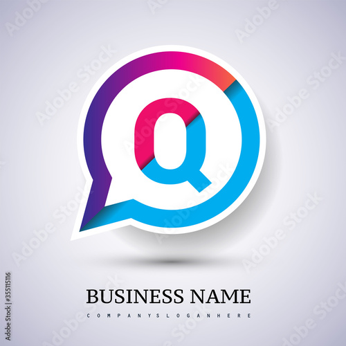 logo Q letter colorful on circle chat icon. Vector design for your logo application for company identity.