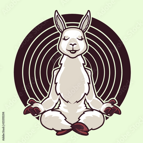 Namaste Meditation Lama Sitting in Yoga Pose Cartoon Mascot 