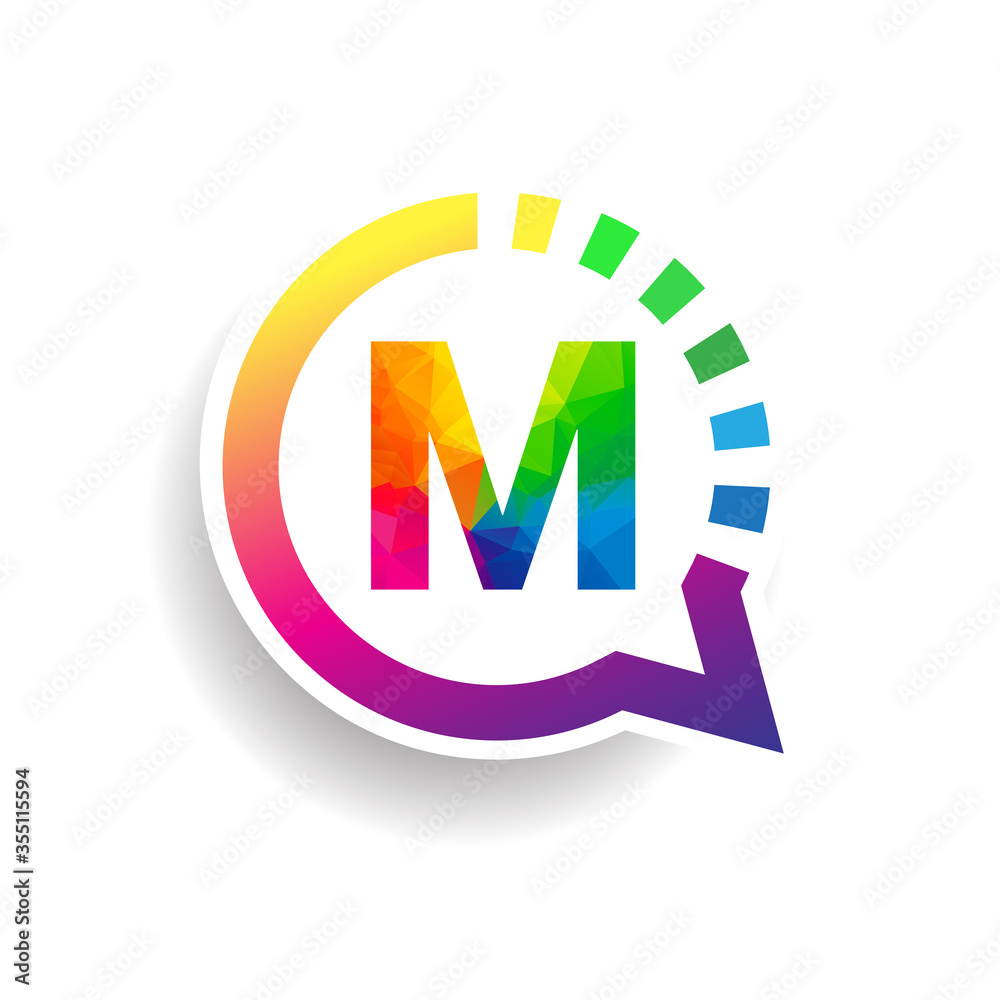 logo M letter colorful on circle chat icon. Vector design for your logo application for company identity. logo M letter colorful on circle chat icon. Vector design for your logo application for company identity.