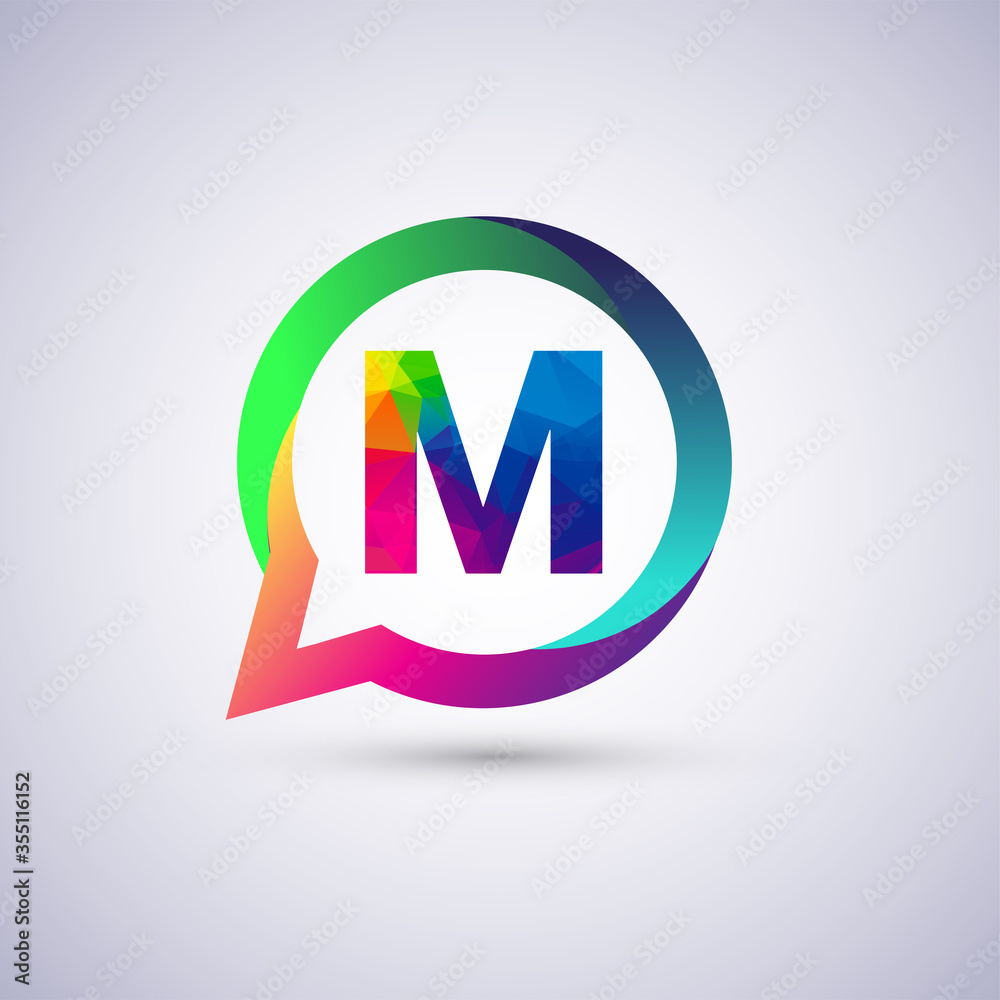 logo M letter colorful on circle chat icon. Vector design for your logo application for company identity. logo M letter colorful on circle chat icon. Vector design for your logo application for company identity.
