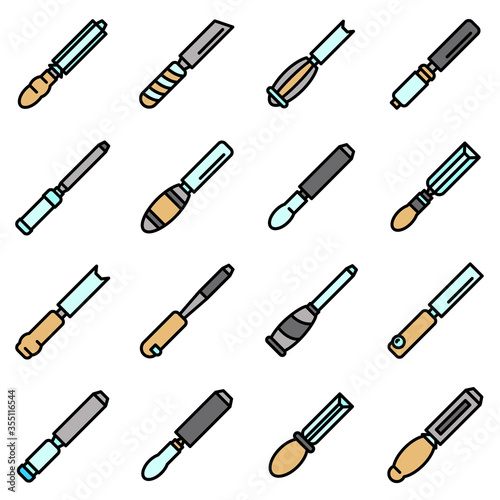 Chisel icons set. Outline set of chisel vector icons for web design isolated on white background