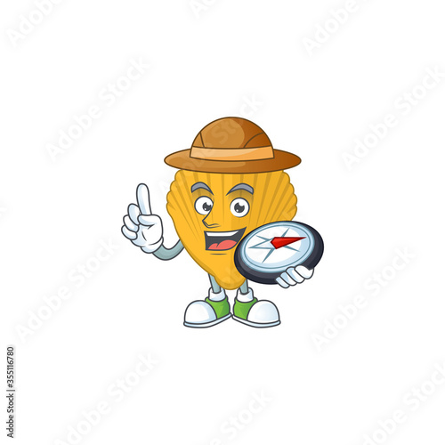 Experience explorer of yellow clamp cartoon character style using compass