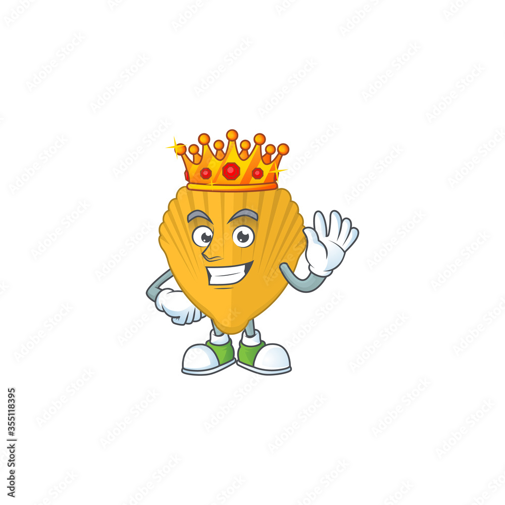 A charming King of yellow clamp cartoon character design with gold crown A charming King of yellow clamp cartoon character design with gold crown