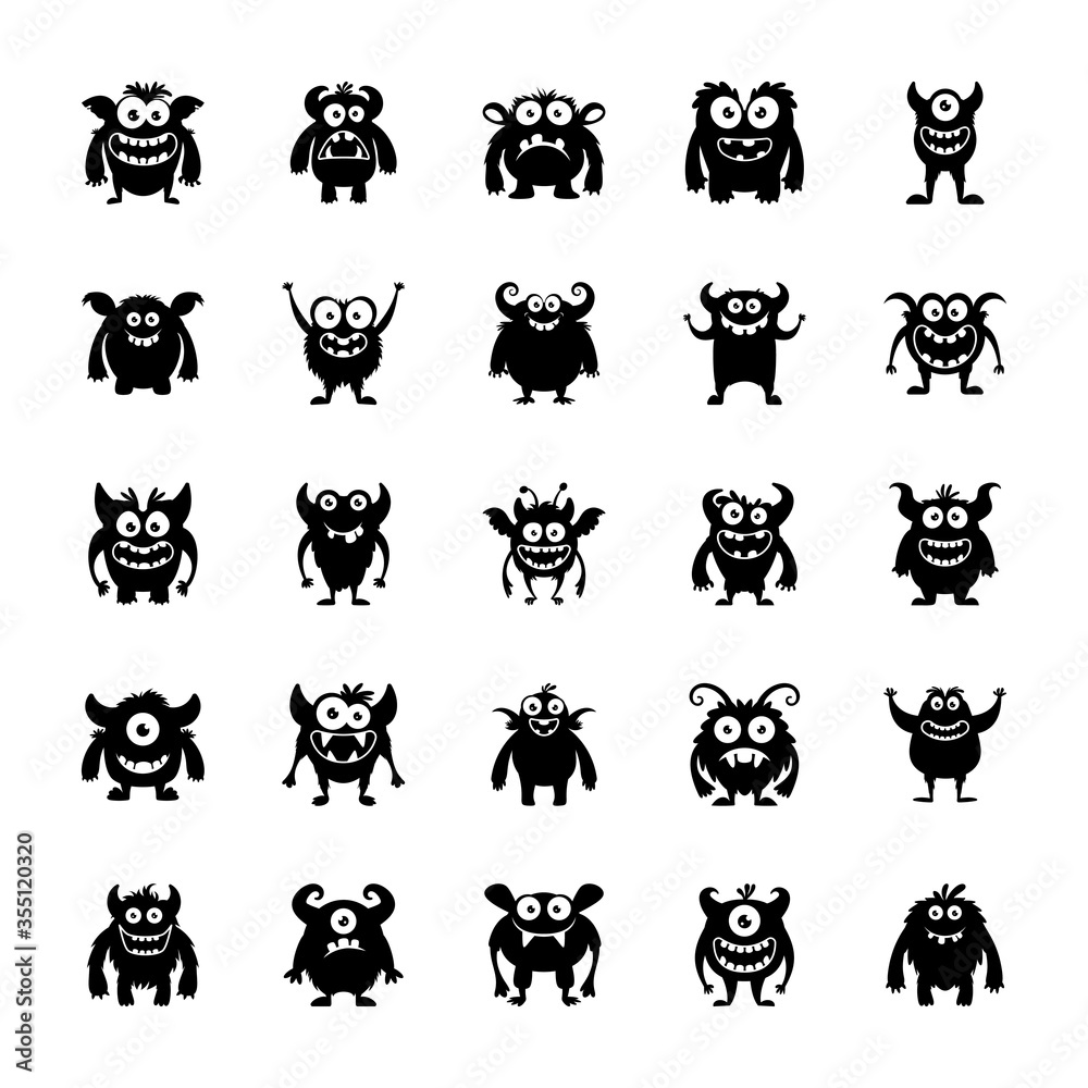 Fototapeta Monster Characters Glyph Vector Icons
