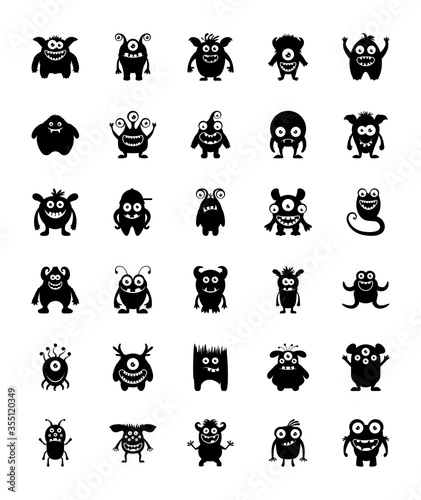 Funny Monsters Glyph Vector Icons 