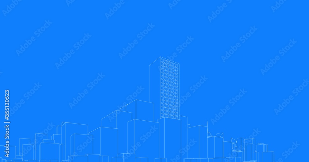 Perspective outline architecture building 3d illustration, modern urban architecture abstract background design