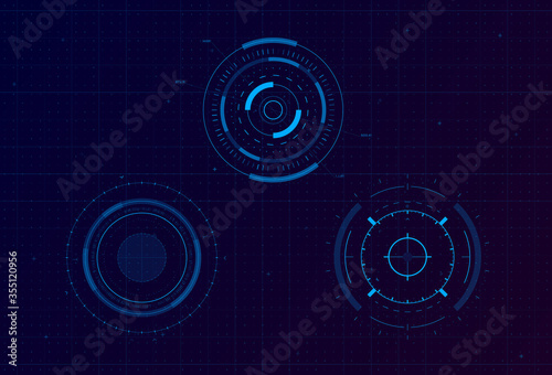 Set of HUD circle targets. Sci-fi round head-up display for futuristic user interface HUD, UI, GUI. Tech and science theme. Editable stroke. Good for animation. Vector