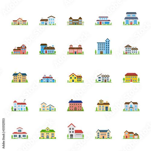 House Exterior Flats Icons 