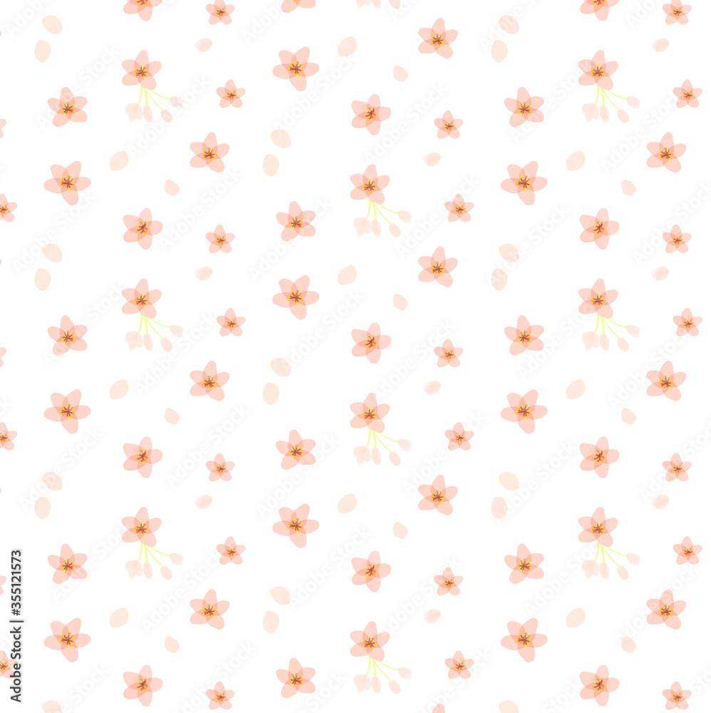手描き水彩風　透け感のある桜の花のパターン