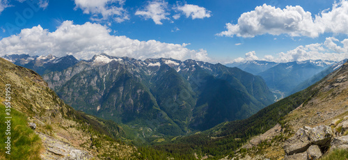 panorama Lavizzara and Maggia valley in Ticino Switzerland  clouds  blue sky