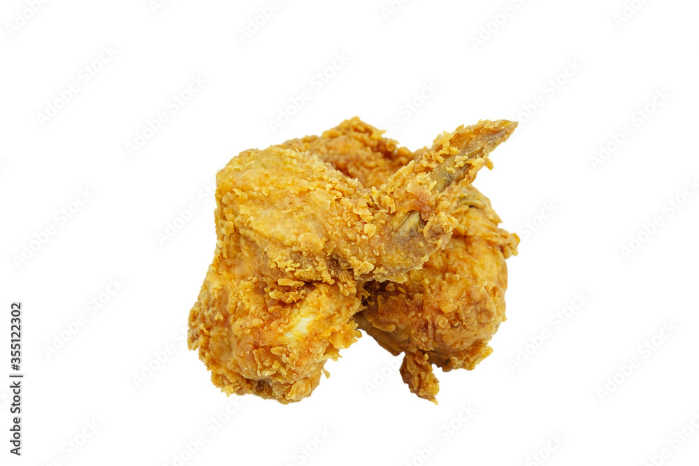 Crispy fried chicken wing on white background. Crispy fried chicken wing on white background.