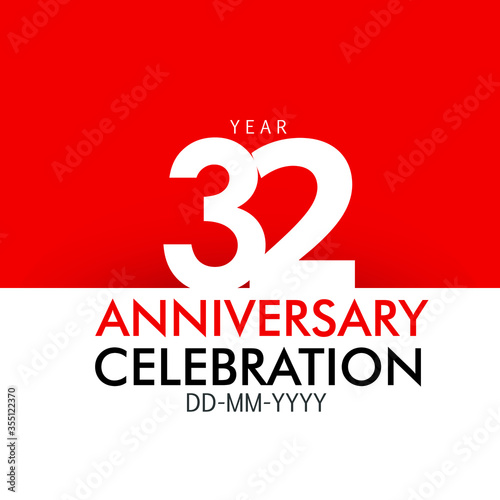 32 year Anniversary Concept Red Color and White for Banner  Poster  Greeting Card - Vector