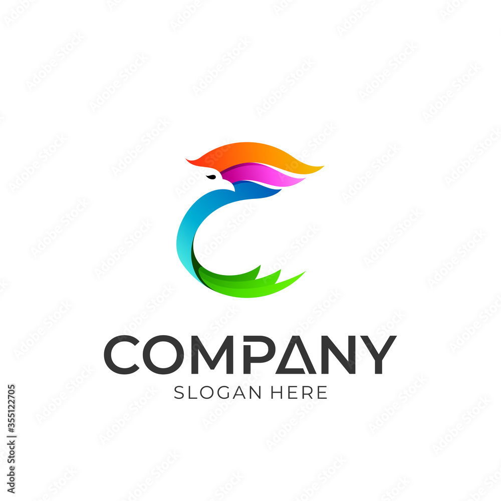 Letter C Eagle Logo Concept with Colorful Style Letter C Eagle Logo Concept with Colorful Style