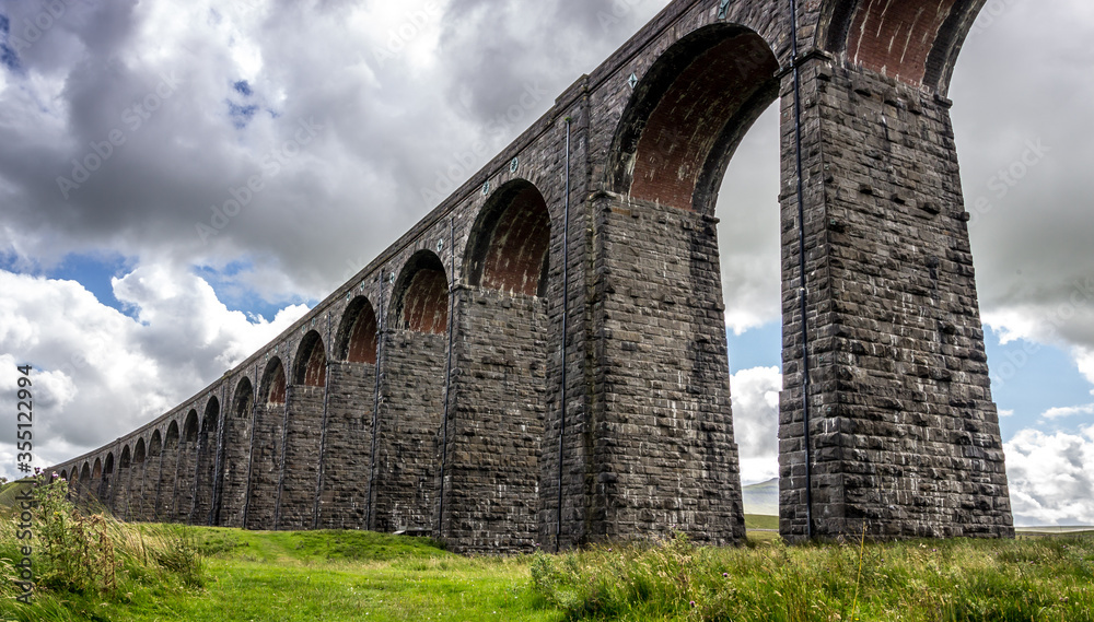 Ribblehead viaduct in North Yorkshire carrying the settle to Carlisle railway across a valley