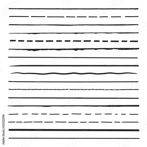 Set of lines. Hand drawn vector borders. Vintage doodle underlines. Cartoon pattern element. Grunge frame set. Vector illustration.