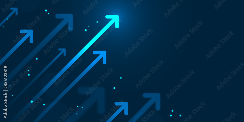 Up arrows on blue background illustration copy space business growth concept - obrazy, fototapety, plakaty 
